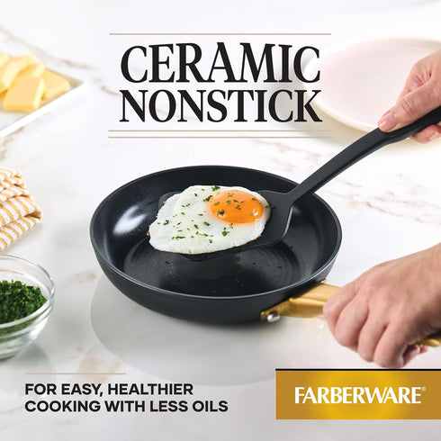 Farberware 8.25 Inch Forged Induction Ceramic Nonstick Frying Pan/Skillet, Dishwasher Safe, All Stovetops, Black and