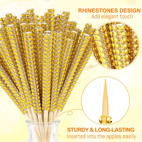 ZHBDMGK 26Pcs 26Pcs 22Yd Bling Sticks for Candy Apples, Caramel Apple Wooden Pointed Skewers with Glass Bag and Glitter
