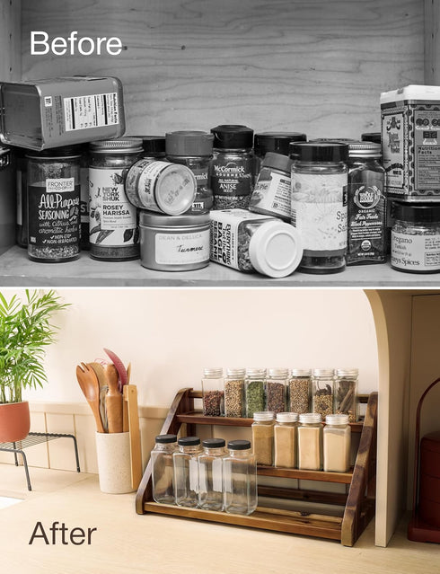 3-Tier Countertop Tinamo Acacia Wood Spice Rack - Wooden Spice Rack Organizer for or Cabinet Kitchen Spice Organizer