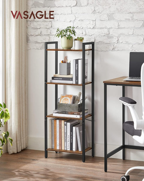 VASAGLE 4-Tier Tall Bookshelf, Industrial Style Bookcase with Steel Frame for Living Room, Home Office, Rustic Brown