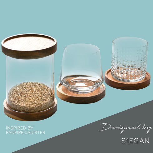 4.13 Inch, Set 6, S1EGAN Acacia Wood Coasters for Drinks, of Absorbent and Insulation Cork Stackable Cup Holders