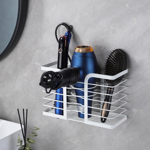 YIGII Hair Dryer Holder, Adjustable Height Organizer for Hot Styling Tools, White Bathroom Storage
