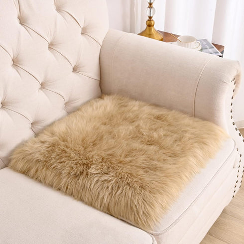 2 (1.6ft 1.6ft) Softlife Camel Faux Fur Sheepskin Chair Cover PCs Seat Cushion Pad Super Soft Area Rugs for Living