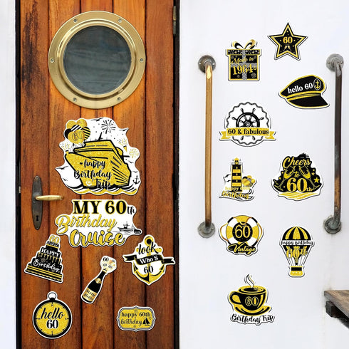Cruise Door Decorations Magnetic, 16 PCS 60th Birthday Cruise Door Decor Magnets, Cheers to 60 Years Birthday Decor.