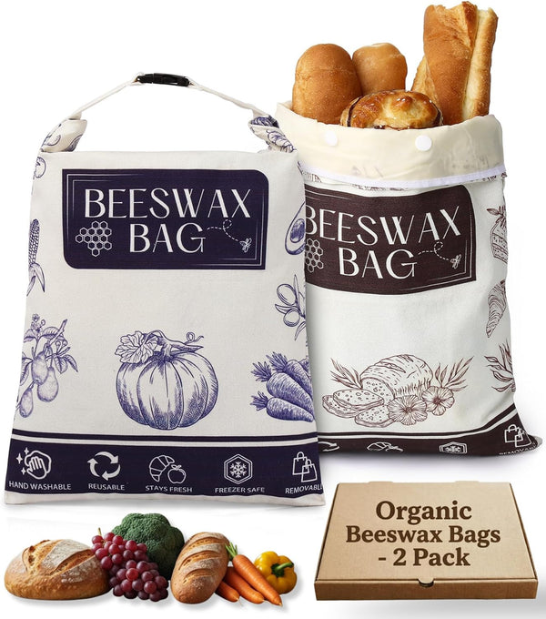 2 Pack Organic Beeswax Bread Bags for Bread & Sourdough, XL Organic