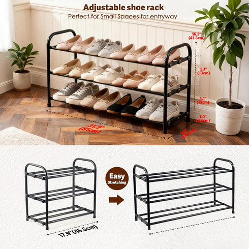 VrEnduuo 3 Closet,18"-32" (3-Tiers) Tier Expandable Shoe Rack for Adjustable Small Shoe Rack,Shoes Rack Metal