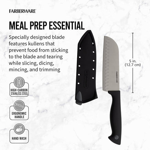 Farberware Edgekeeper 5-Inch Santoku Knife, Self-Sharpening High Carbon-Stainless Steel Kitchen Knife, Black