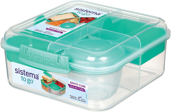 Sistema To Go Collection Bento Box Cube Plastic Lunch and Food Storage Container, 5.3 Cup, Multi-Compartment, Color