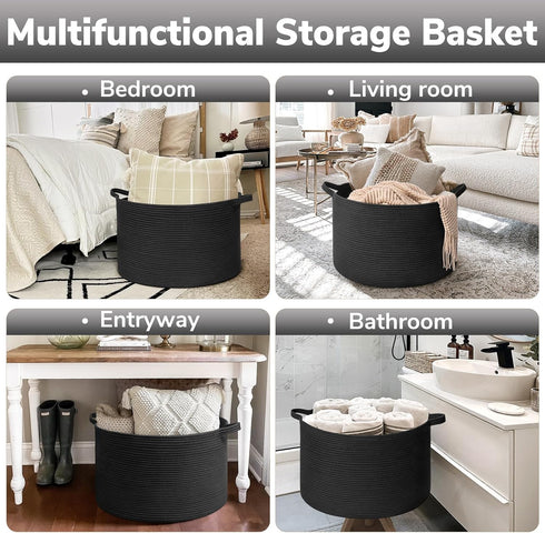 Goodpick Large Blanket Basket, 22"X 14" Woven Rope Storage Basket for Laundry, Kids Toy Organizer