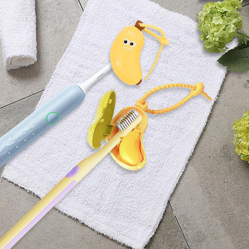 braxan 4 Pcs Banana Toothbrush Cover, Banana-Shaped Toothbrush Travel Case with Toothpaste Dispenser, Portable Brush