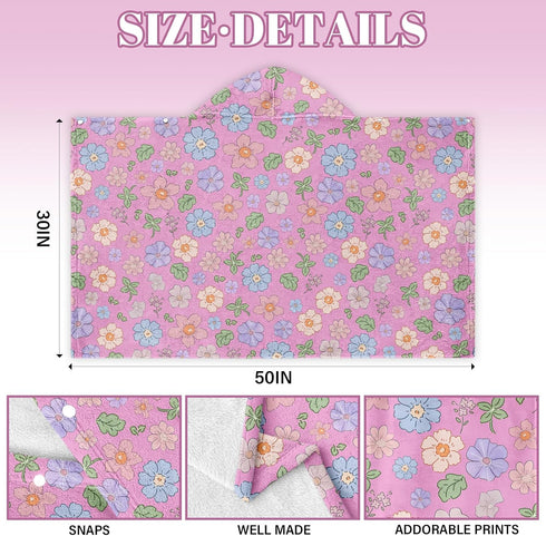 JOPJOLIW 30"X50", Girls Hooded Bath Towel, Toddler Bath Towel Cute Flower Poncho Towels for Girls Boys, Absorbent Bath