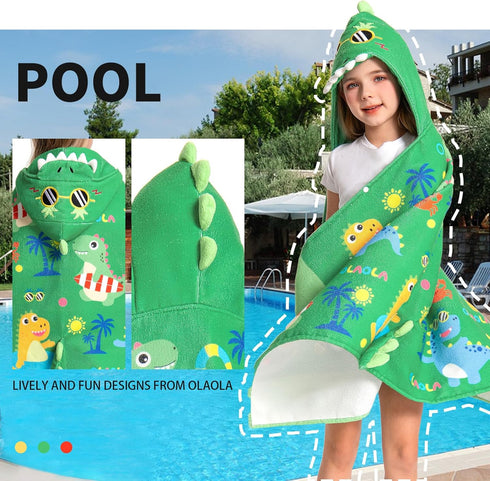 3-12 28" 53", OLAOLA Dinosaur Beach Hooded Towel for Kids Years, Soft Thick Absorbent Beach Towels, Toddler Bath Towel