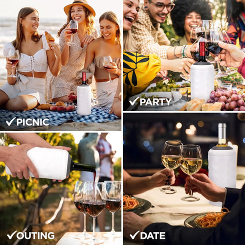 750ml 6+ Premium Wine Chiller - Stainless Steel Wine Bottle Cooler, Vacuum Insulated & Double-Walled - Keeps Wine Cold