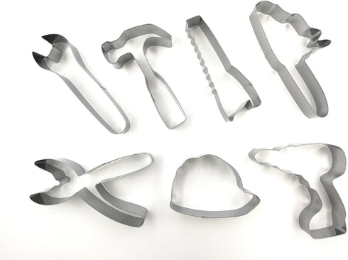 7 PC Tools Cookie Cutters Set High Grade 430 Stainless Steel Wrench, Hammer, Saw, Chainsaw, Pliers, Helmet, Drill
