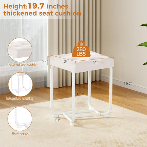 KFD01W BEWISHOME White Vanity Chair, Leather Vanity Stool, Small Stool Chair for Vanity, Square Ottoman Foot Stool