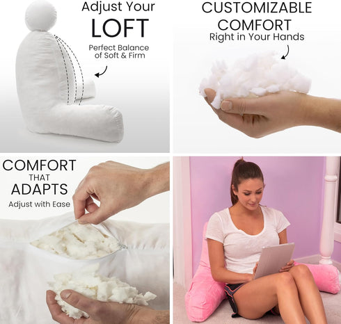 Husband Pillow Pink, Original Reading Pillow in Bed Rest Chair, Shredded Memory Foam Large Lounge Cushion Adult