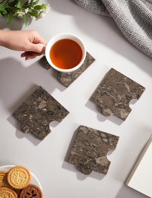 Set 4 Oceanic Stone Marble Drink Coasters of Square Coasters for Coffee Table Living Room Dining Table & Kitchen Decor
