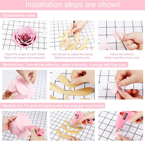 Paper Flowers Decorations for Wall, Large 3D Artificial Flower Wall Decor for Nursery, Bridal Shower