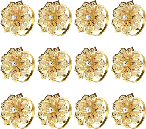 KPOSIYA Set of 20 Napkin Rings, Metal Gold Hollow Out Flower Holder for Wedding Party Holiday Banquet