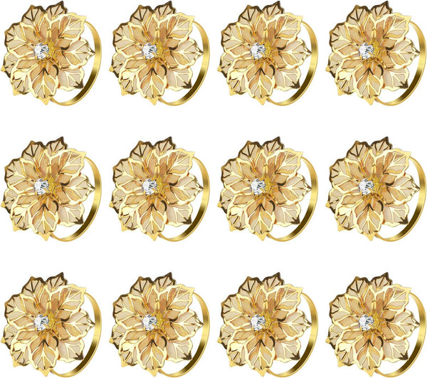 KPOSIYA Set of 20 Napkin Rings, Metal Gold Hollow Out Flower Holder for Wedding Party Holiday Banquet