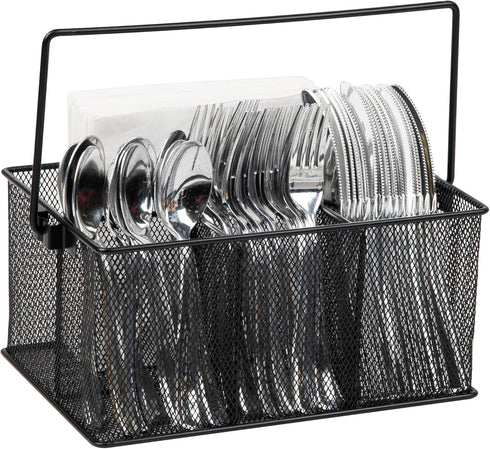 Mind Reader Utensil Holder, Silverware Organizer, Kitchen Caddy, Metal Mesh, 10"L x 7"W x 4.75"H, Black