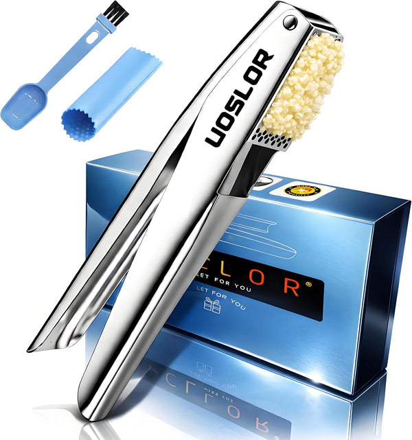 UOSLOR Garlic Press Heavy Duty Mincer and Peeler Set, Rust Proof 304 Stainless