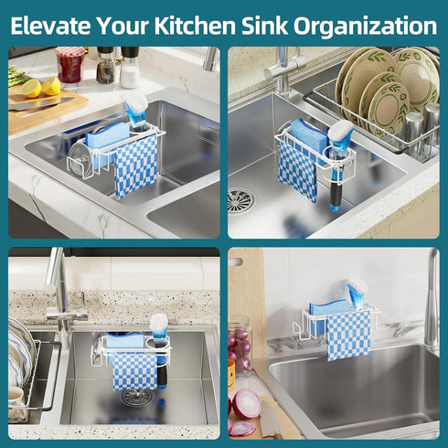 4-in-1 TAILI Sink Caddy with Strong Suction Cup, Sponge Holder for Kitchen Sink Organizer, Removable, Rustproof