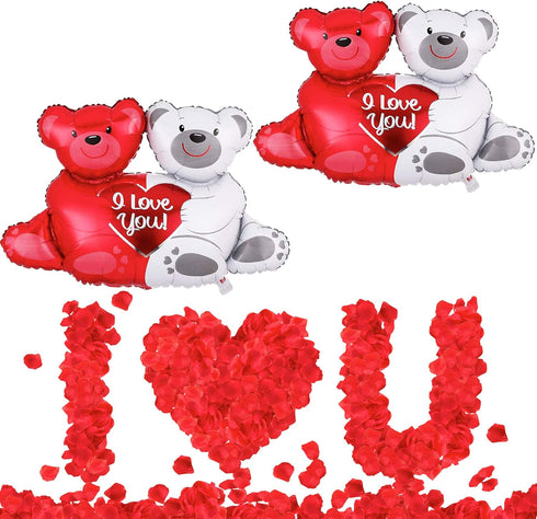 KatchOn Huge 'I Love You' Teddy Bear Balloons, 40x30 Inch Pack of 2, Red, Romantic-Themed for Valentine's Day