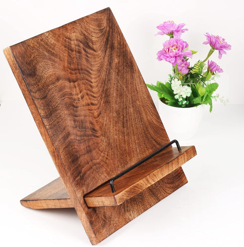 Wooden Cookbook Stand Cutting Board | Adjustable Recipe Holder with Pull-Out Stand