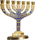 JL Kippha's Gold Shalom Israel Menorah 7 Branch Decorative Judaica Candle Holder for Jewish Festival 10x10cm