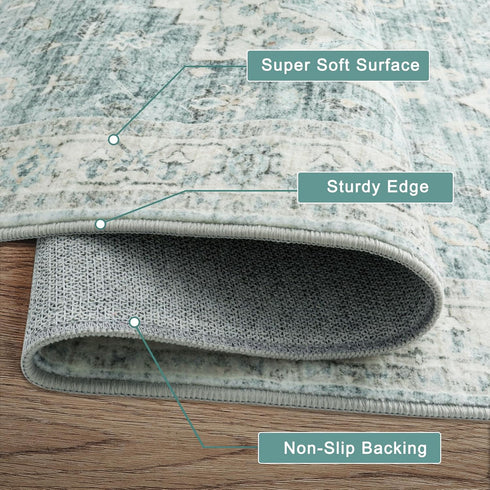 LIVEBOX Washable Rug 2x3 - Indoor Entryway Rug Boho Low-Pile Small Rug for Front Door, Print Distressed Doormat Carpet Non-Slip Indoor Outdoor Rugs, Sage Green by LIVEBOX