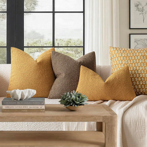 Pack 2 Cozy 12x20 Inch Foindtower of Textured Boucle Throw Pillow Covers Accent Solid Decorative Lumbar Pillow Cases