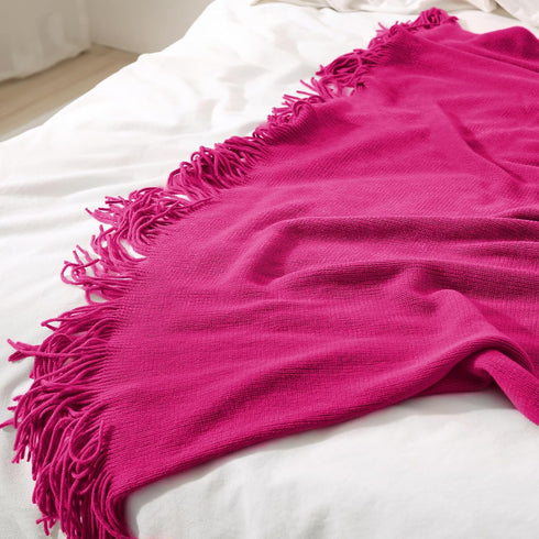 Homiest Cozy 50 60 Inch) Decorative Knitted Throw with Fringe, Lightweight Acrylic Knit Blanket, Soft & Tassel
