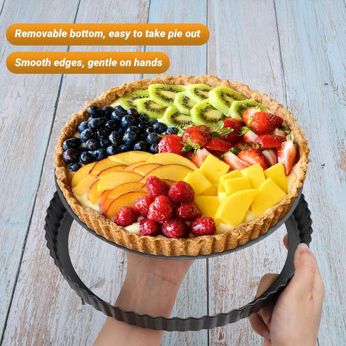 Beasea 10 Inch Tart Pan with Removable Bottom, Non-Stick Quiche Pie Shell, Fluted Edge Carbon Steel