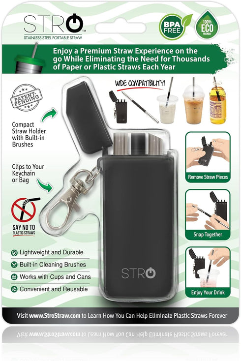 STRO Portable Reusable Metal Straw with Travel Case & Cleaning Brush, Stainless Steel Drinking Straw