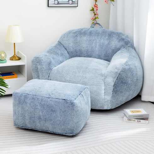 15"(H) 6.6LB HollyHOME Bean Bag Ottoman Pouf, Memory Foam Filled Footstool for Sofa, Accent Stuffed Footrest Stool