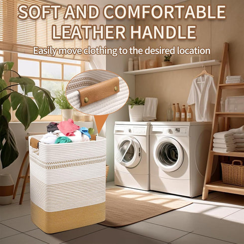 DOFASAYI Laundry Hamper, 85L Large Basket with Leather Handles, Decorative Storage for Blankets, Clothes Hamper