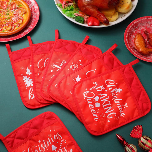 WILLBOND 12 Pieces Christmas Pot Holders with Pocket Funny Pot Holders for Kitchen Heat Resistant Oven Hot Pads Mitts Pot Holders for Baking Cooking (Christmas) by WILLBOND
