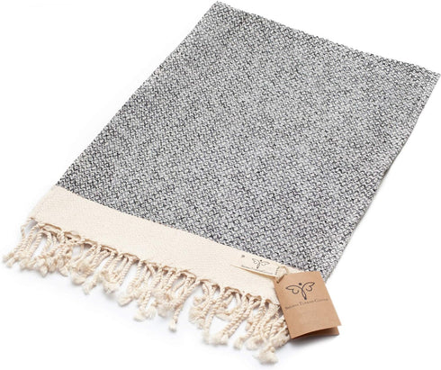 SMYRNA TURKISH COTTON Vintage Series Hand Towels, 16x40 inch, Set of 2, Gray