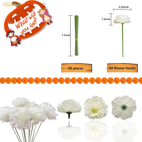 Marigold Flower Heads Bulk, 50Pcs Silk Artificial Flowers for Diwali, Home Decor, Baby Shower, Wedding Decoration