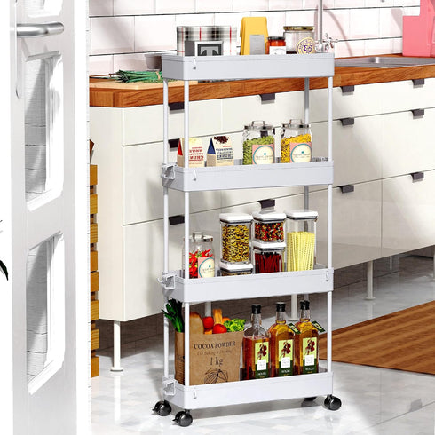 SPACEKEEPER Slim Rolling Storage Cart - 4 Tier Bathroom Organizer Mobile Shelving Unit for Kitchen, Laundry, Gray