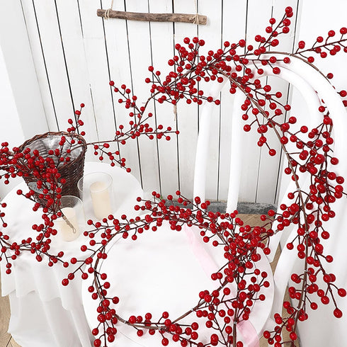 Wuhetyo Berry)-2PCS Christmas Red Pip Berry Garland, Artificial Burgundy Red Berry Vines Garland Decor for Winter