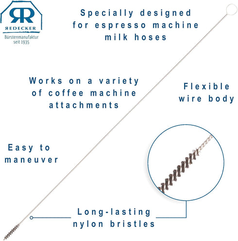 REDECKER Milk Foamer Hose Brush - Ideal for Espresso & Coffee Machine Cleaning, 12-1/2 Inches