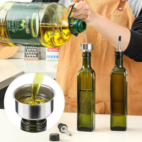 AOZITA 17oz 500ml Glass Olive Oil Bottle Dispenser - Green Oil and Vinegar Cruet with Pourers and Funnel - Olive Oil