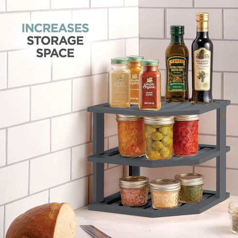 Bambuesi Plate Organizer for Cabinet, Bamboo Kitchen and Bathroom Organization for Space Saving