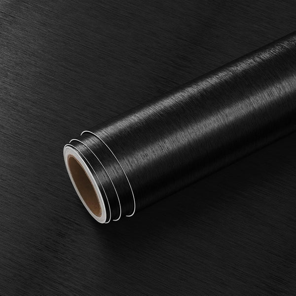 VEELIKE Brushed Black Stainless Steel Contact Paper, 32''x118'', Waterproof Peel and Stick Fridge Wrap, Black Metallic
