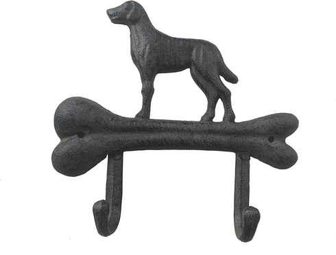 Comfy Hour Antique and Vintage Animal Collection Cast Iron Dog On Bone Double Key Coat Hooks