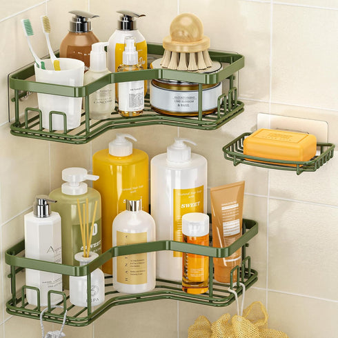 MAXIFFE 3 Pack X-Large Corner Shower Caddy with Soap Holder, Large Capacity