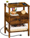 Lerliuo Nightstand with Charging Station and USB Ports, 3-Tier Storage End Table with Drawer, Retro Brown Wood Bedside