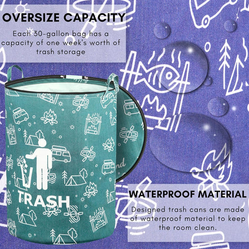 Werduoland 2 30 Pcs Gallon Collapsible Trash Can Portable Waterproof Reusable with Zippered Lid for RV's, Camping